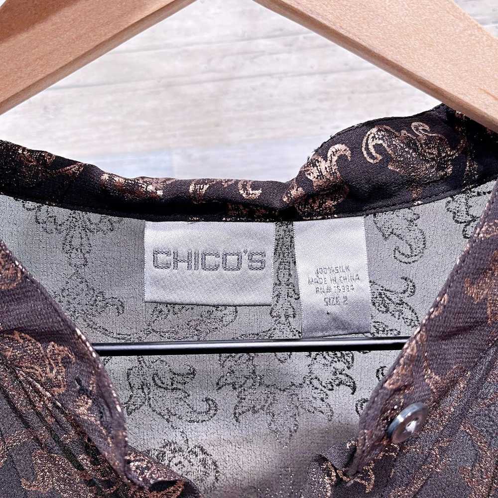 Chicos Silk Foil Floral Print Blouse Brown Sheer … - image 5