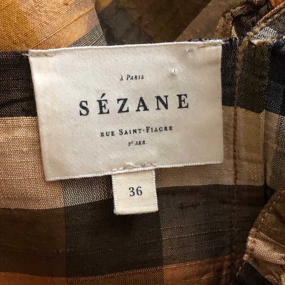 Sezane Urban Ochre Checked Silk Blouse - image 4