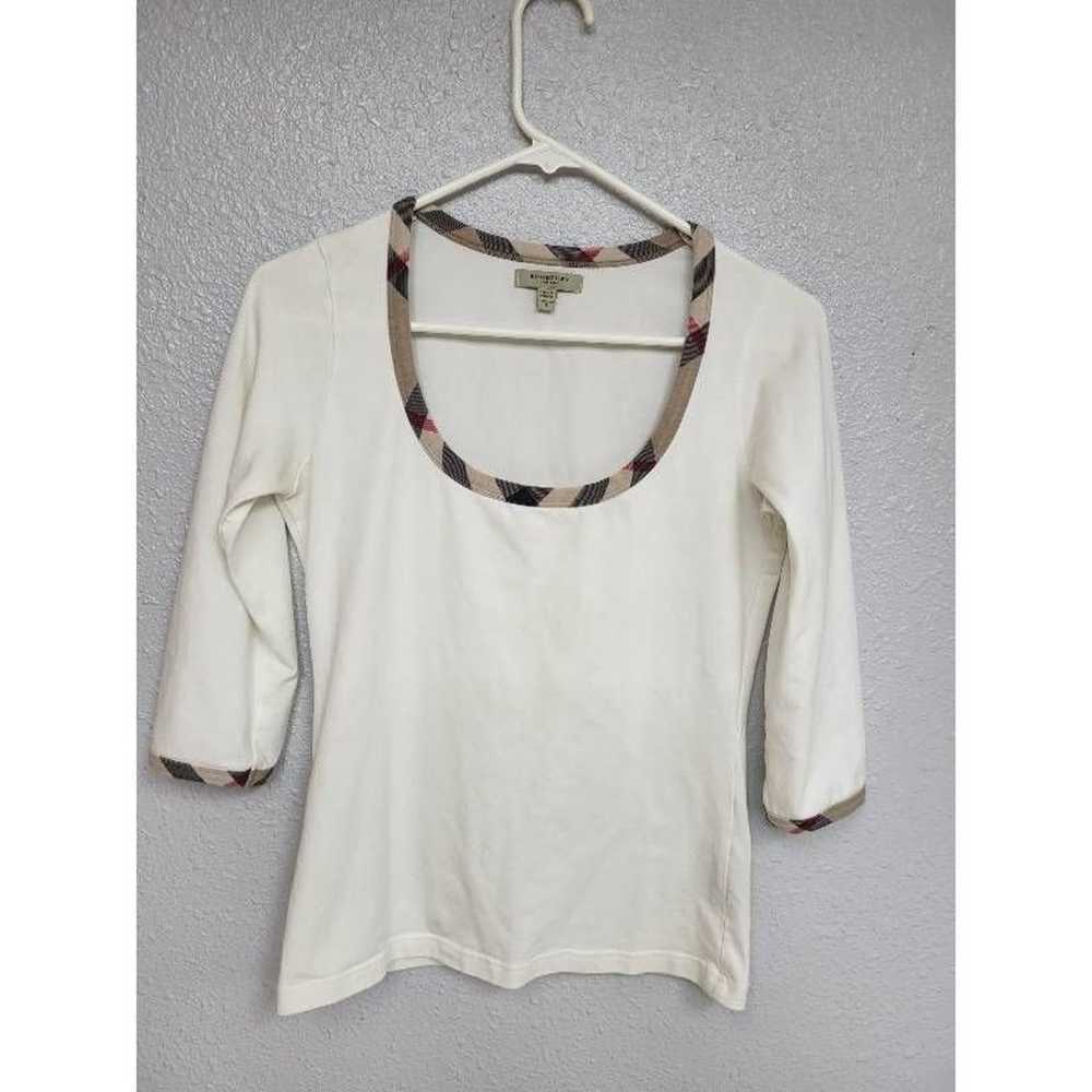 Burberry T-Shirt Women's S White Brown 3/4 Sleeve… - image 1