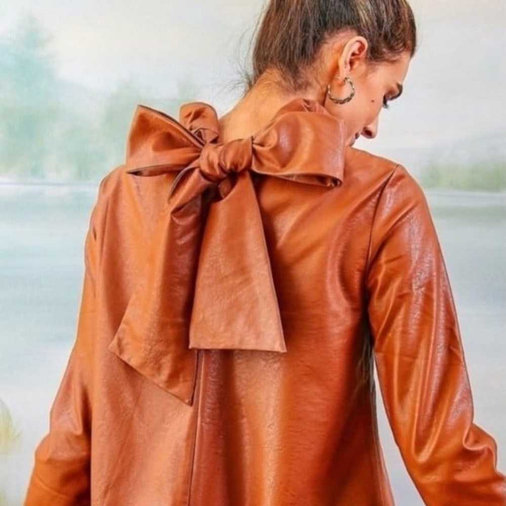 Tuckernuck Cognac faux leather Faye blouse with b… - image 11