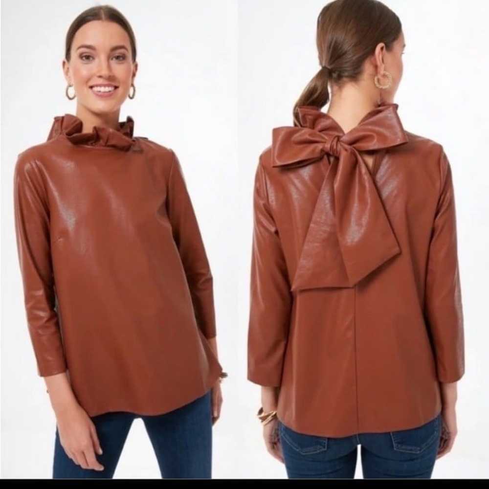 Tuckernuck Cognac faux leather Faye blouse with b… - image 1