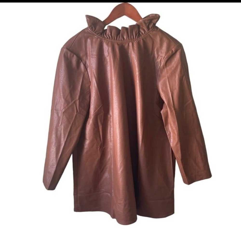 Tuckernuck Cognac faux leather Faye blouse with b… - image 2