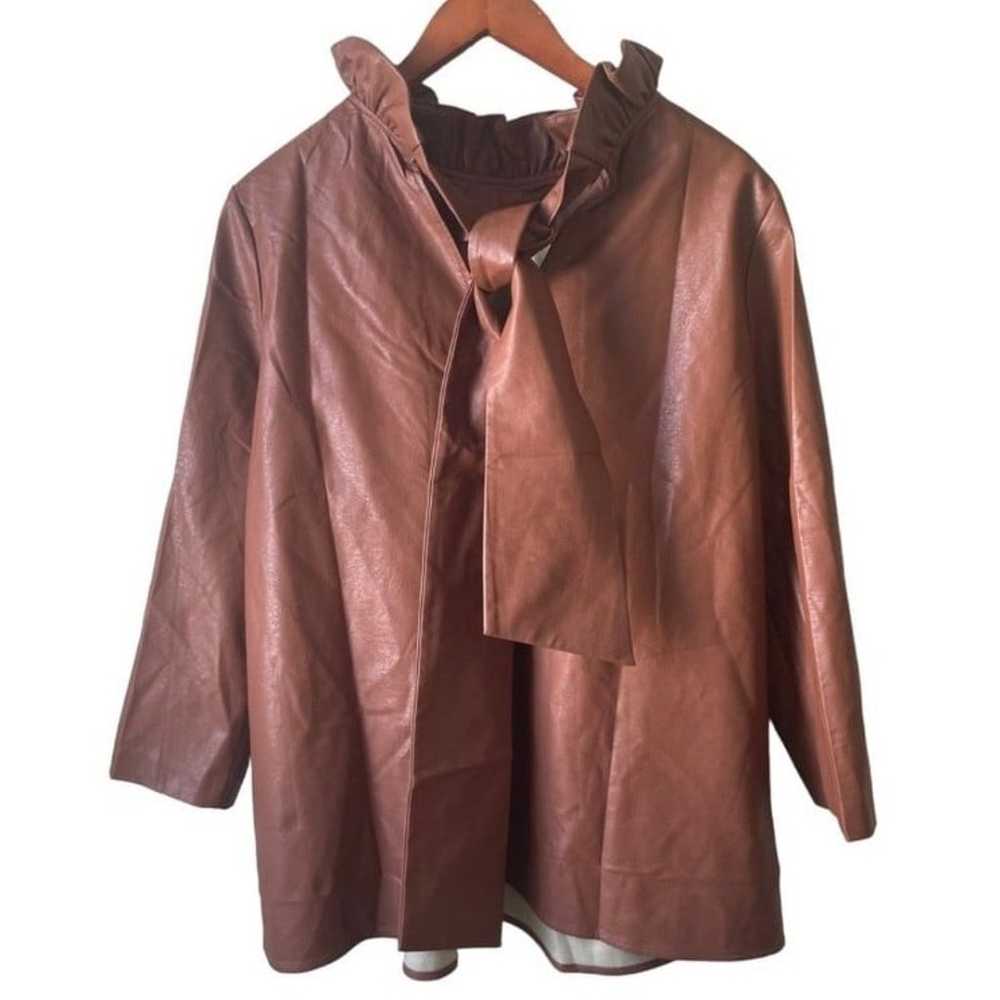 Tuckernuck Cognac faux leather Faye blouse with b… - image 3