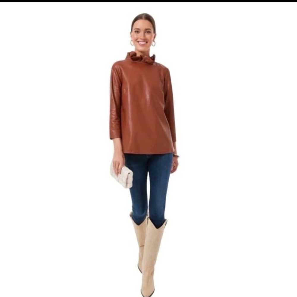 Tuckernuck Cognac faux leather Faye blouse with b… - image 9