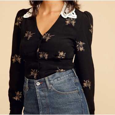 Rouje Clem Crochet Collar Black Floral Jacquard B… - image 1
