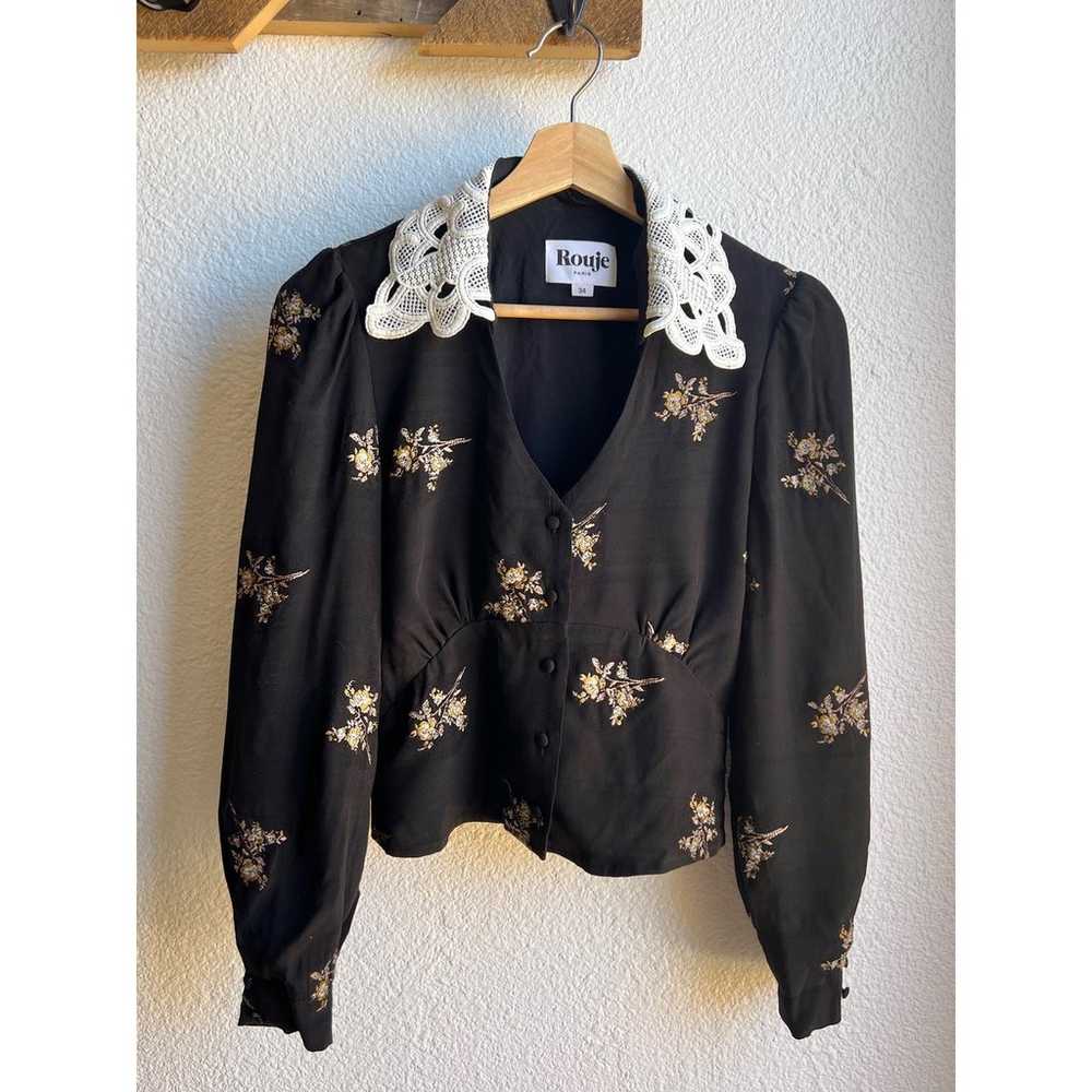 Rouje Clem Crochet Collar Black Floral Jacquard B… - image 3