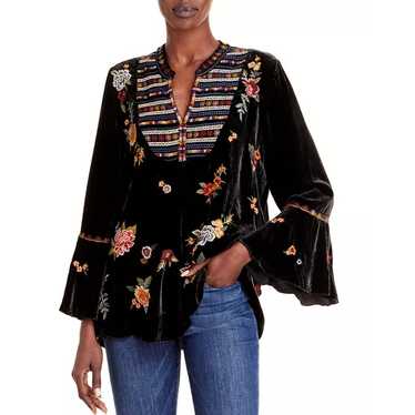 Johnny Was Brown Sisilia Embroidered Floral Velvet