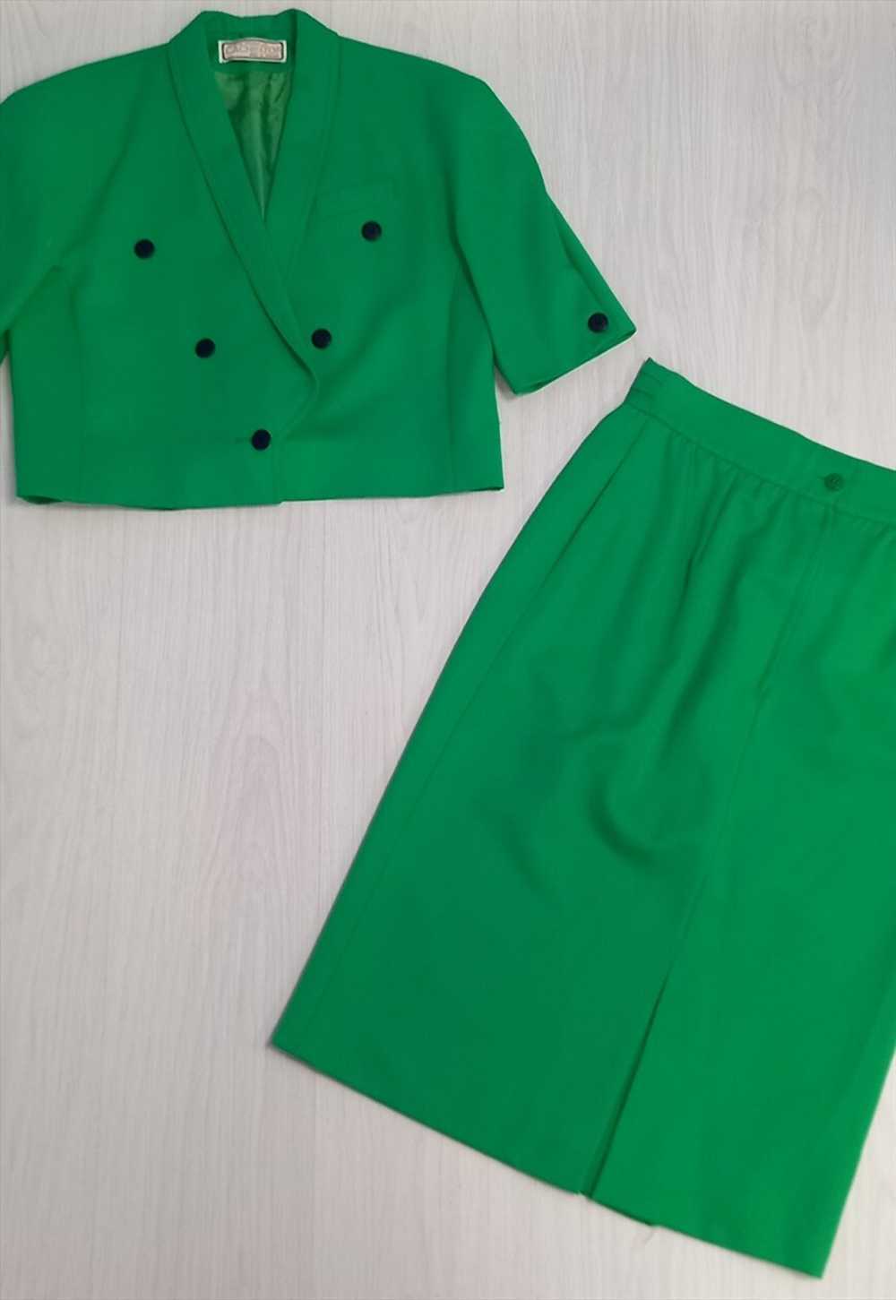 Vintage 90s Cache D'or Co-Ord Green Jacket Skirt … - image 1