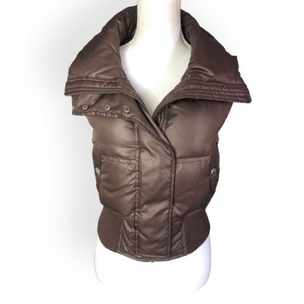 Express Chocolate Brown Sleeveless Puffer Feather… - image 1