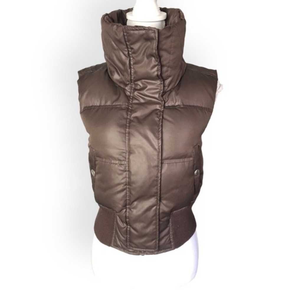 Express Chocolate Brown Sleeveless Puffer Feather… - image 2
