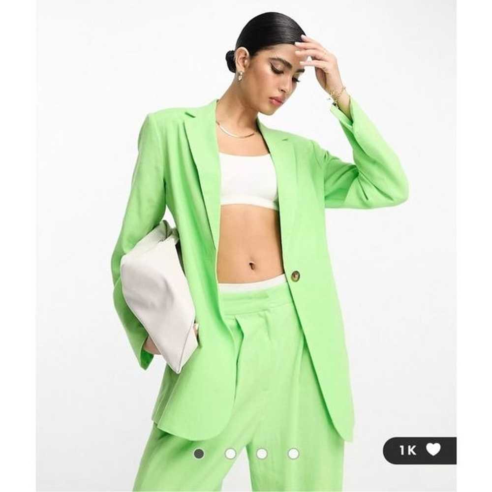 ASOS DESIGN Slim Fit Suit Blazer with Linen Green… - image 3