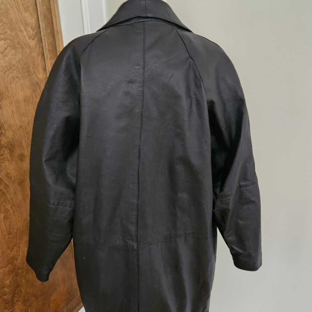 Long Black Leather Jacket Vintage 80s 90s Pockets… - image 9