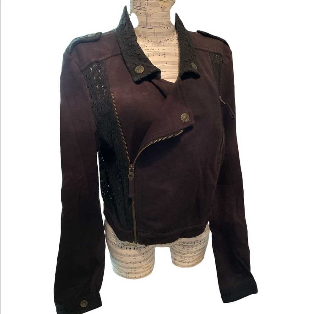 Free People Black Cotton Lace Enhanced Moto Jacke… - image 1