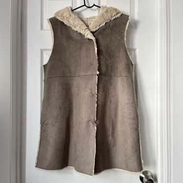 DYLAN grey Faux Shearling Suede Fur Hooded Vest W… - image 1