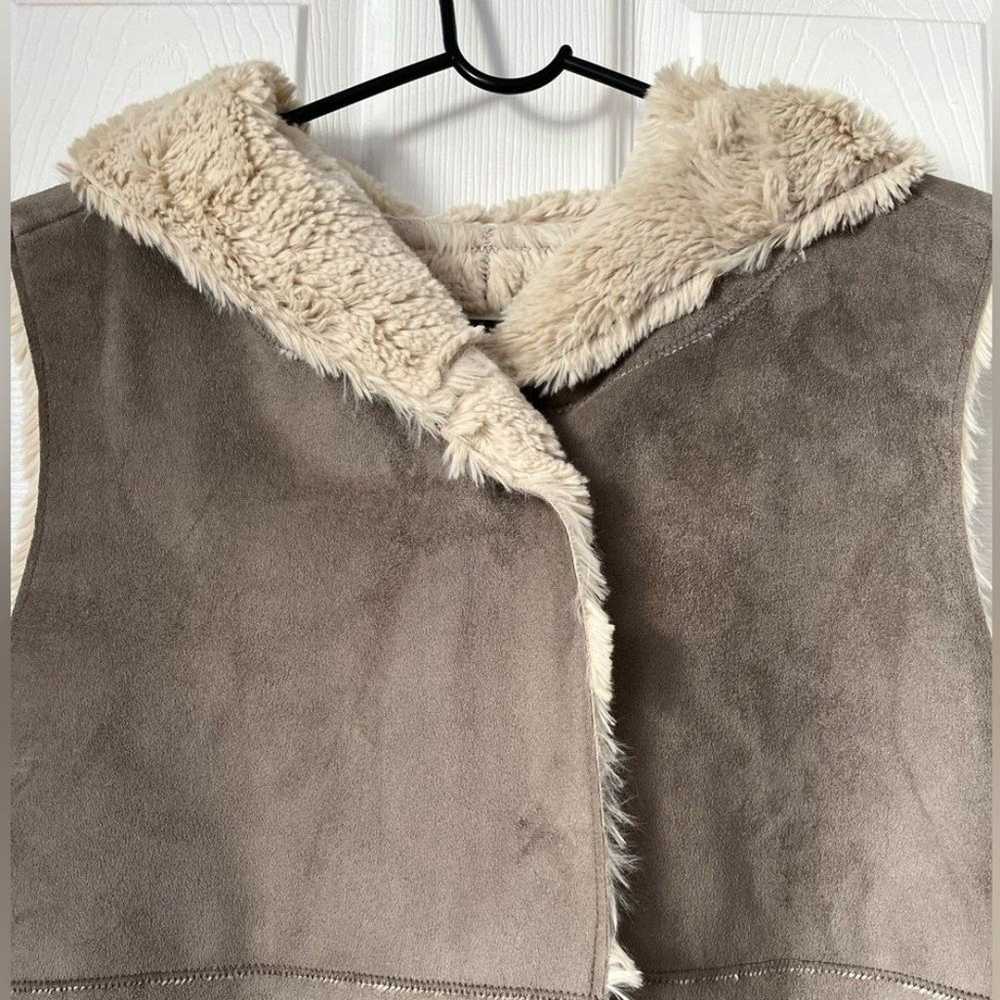 DYLAN grey Faux Shearling Suede Fur Hooded Vest W… - image 3