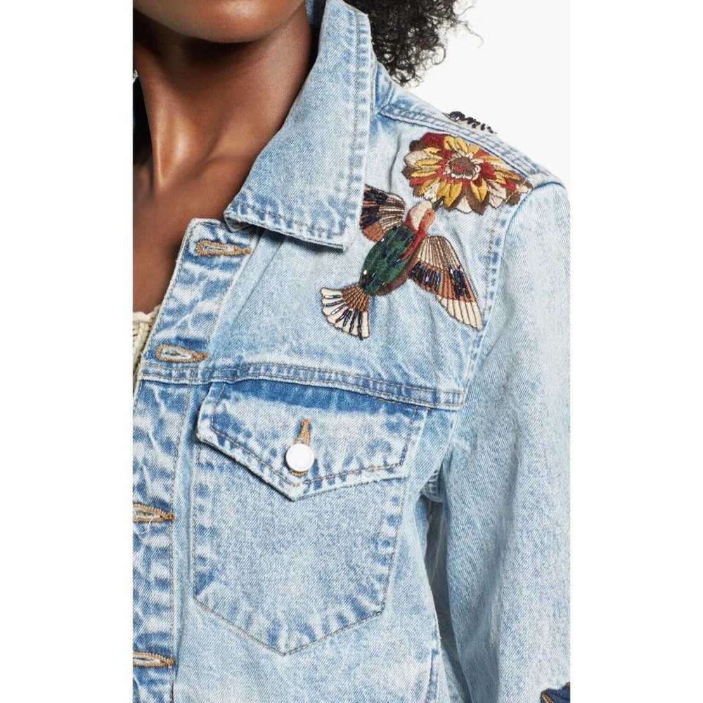 BlankNYC Light Denim Jean Jacket Floral Embroider… - image 3