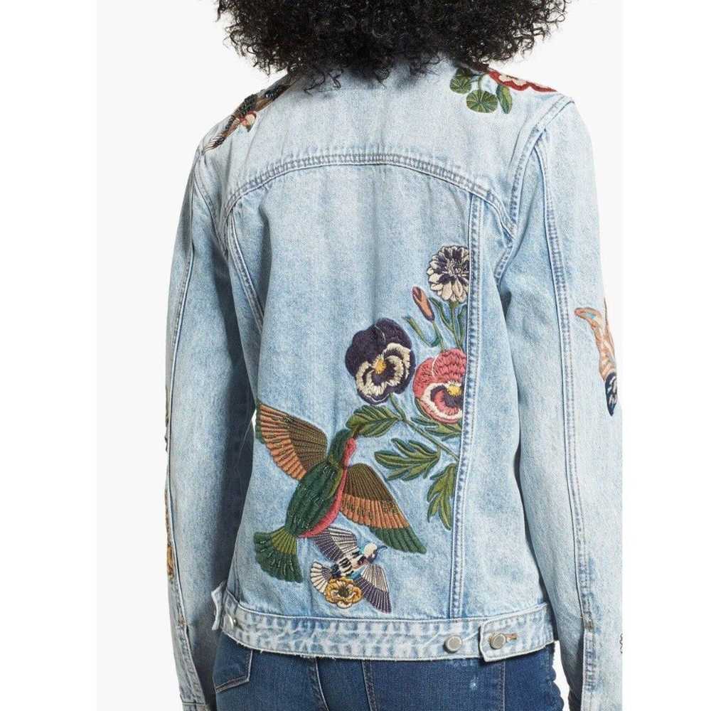 BlankNYC Light Denim Jean Jacket Floral Embroider… - image 4