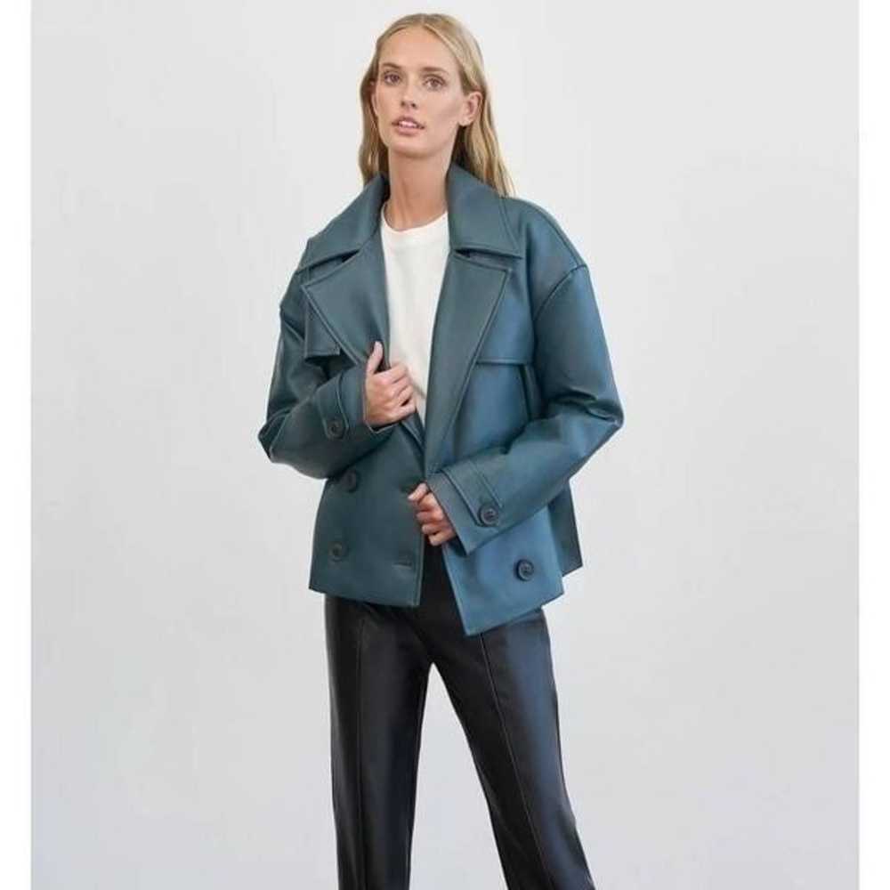 Teal Padded Biker Faux
Leather Jacket-Victoria S - image 1