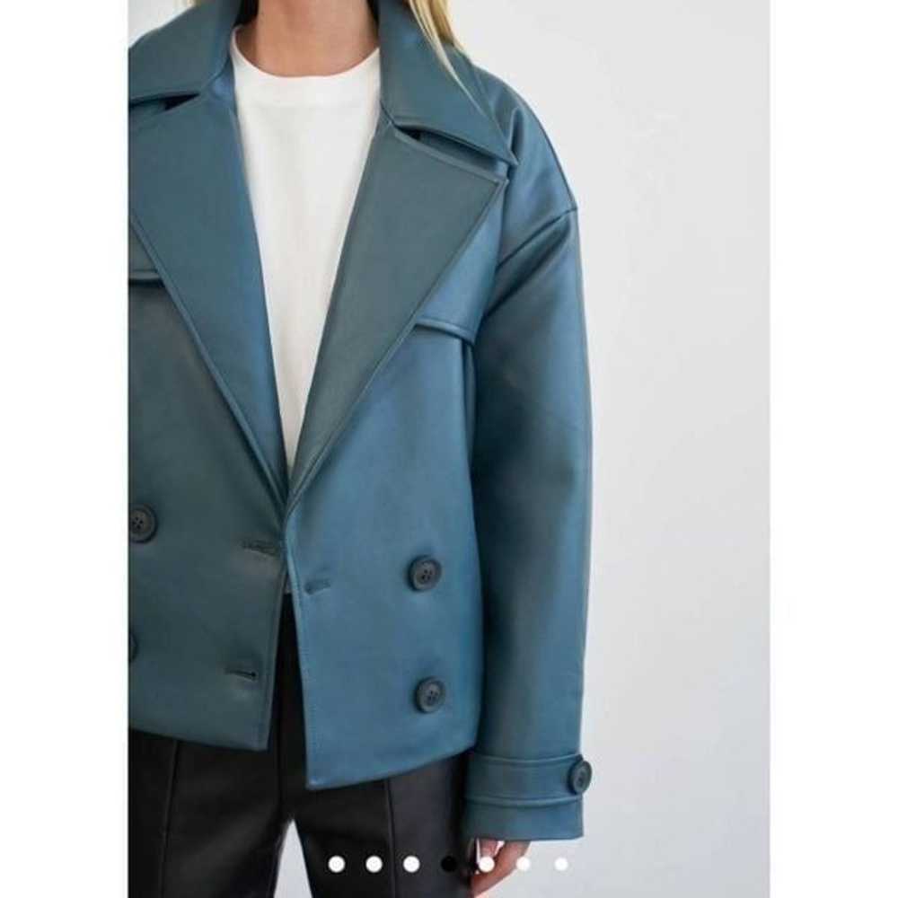 Teal Padded Biker Faux
Leather Jacket-Victoria S - image 2