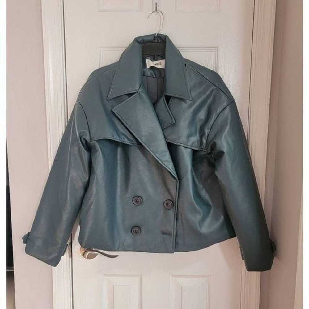 Teal Padded Biker Faux
Leather Jacket-Victoria S - image 3