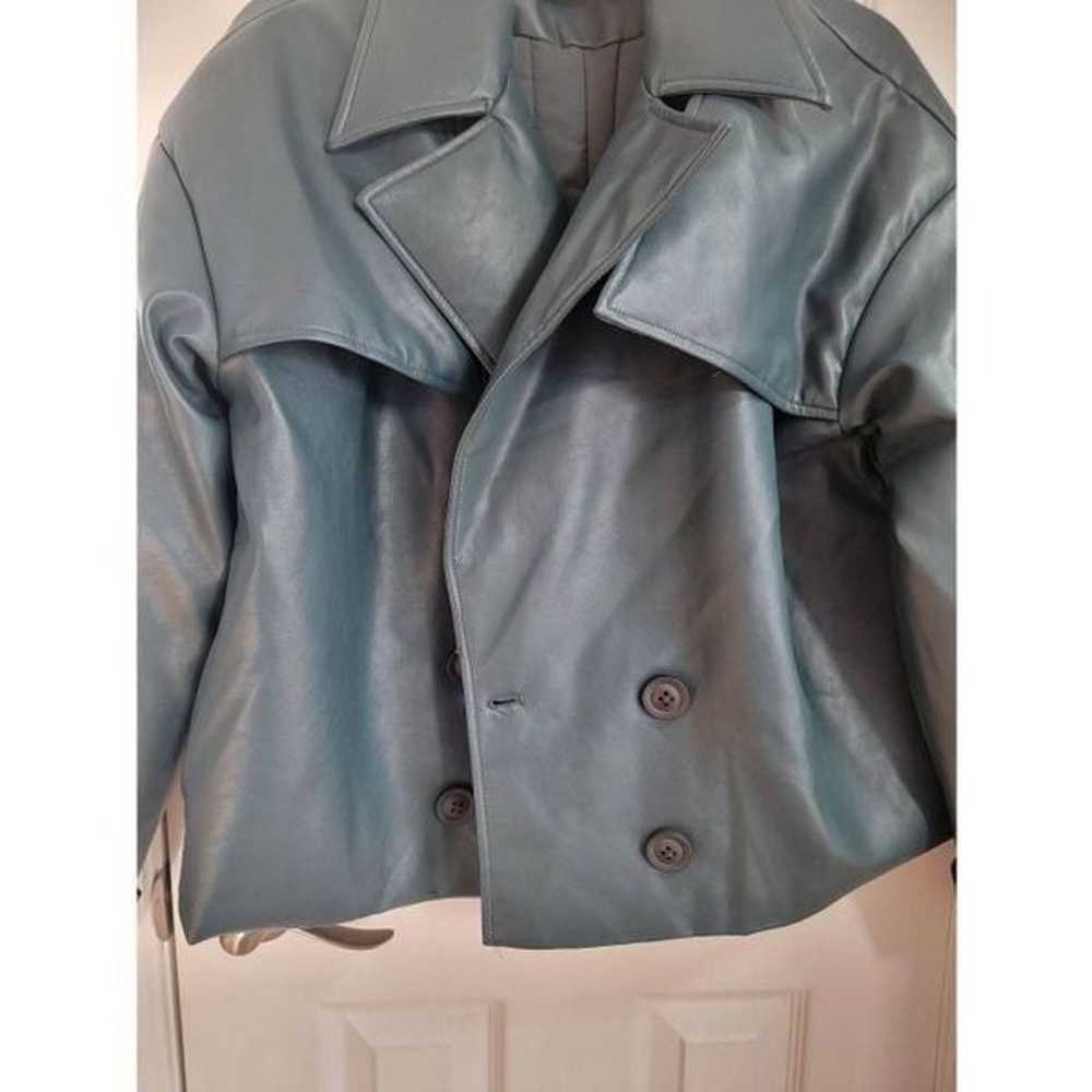 Teal Padded Biker Faux
Leather Jacket-Victoria S - image 5