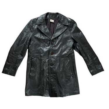 Vintage Leather Trench Coat Long Blazer