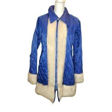 Vintage 70s Womens Blue Quilted Parka Coat Faux F… - image 1