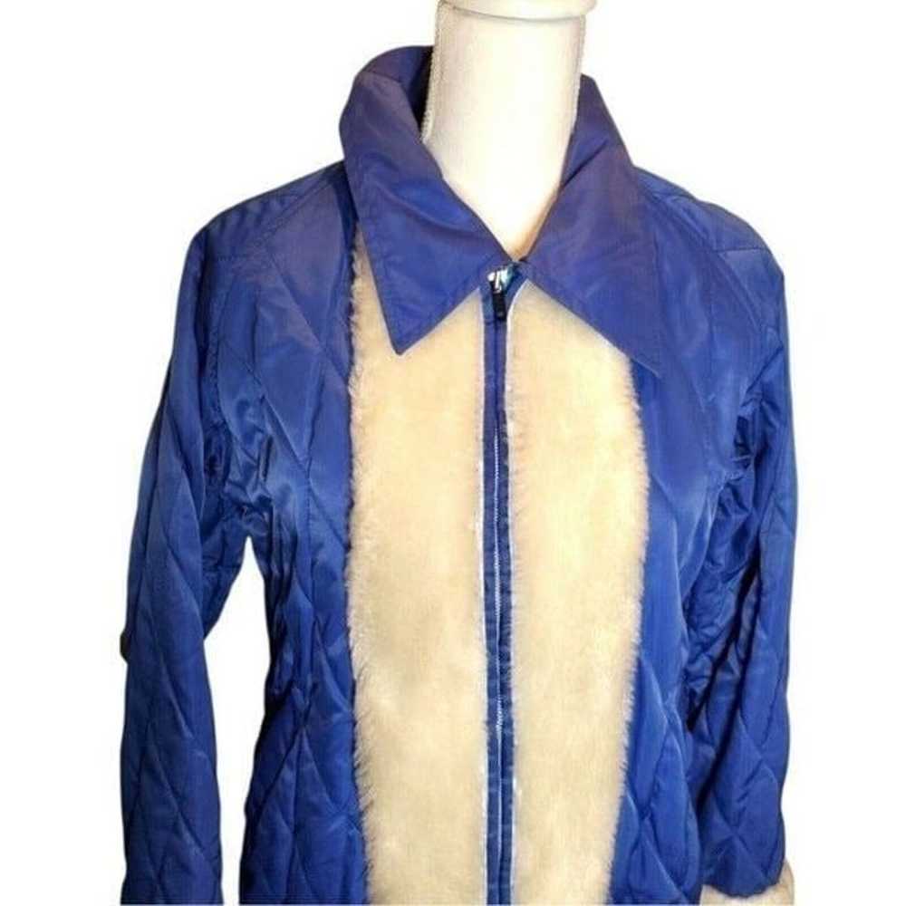 Vintage 70s Womens Blue Quilted Parka Coat Faux F… - image 2