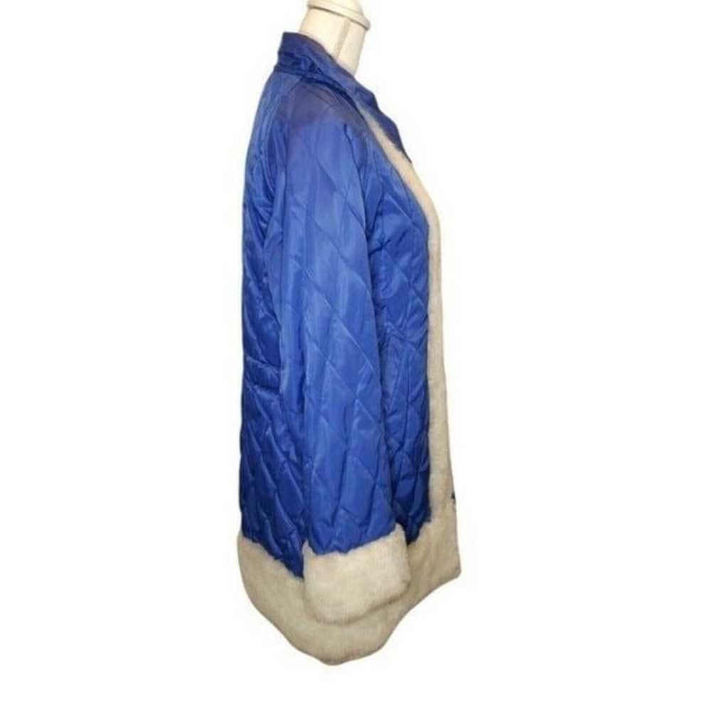 Vintage 70s Womens Blue Quilted Parka Coat Faux F… - image 3