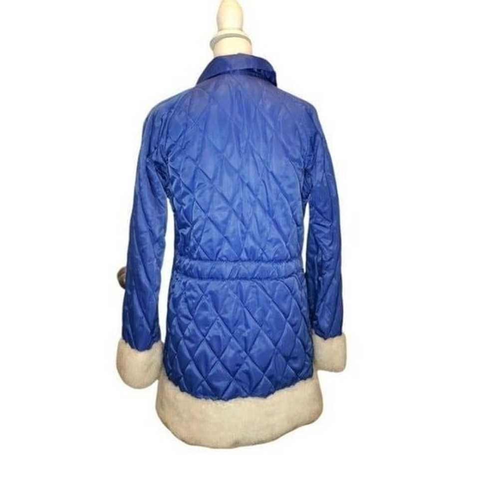 Vintage 70s Womens Blue Quilted Parka Coat Faux F… - image 4