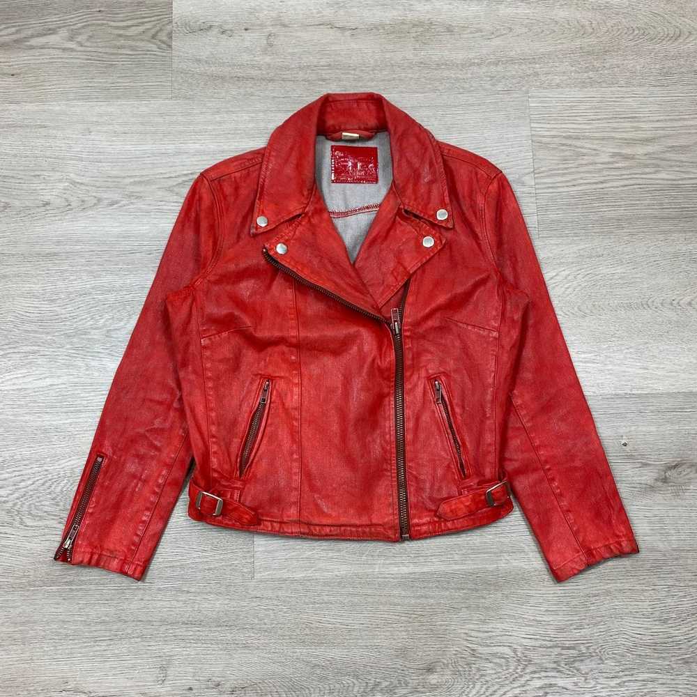 Rare Levi's Red Waxed Denim Moto Jacket Women's L… - image 1