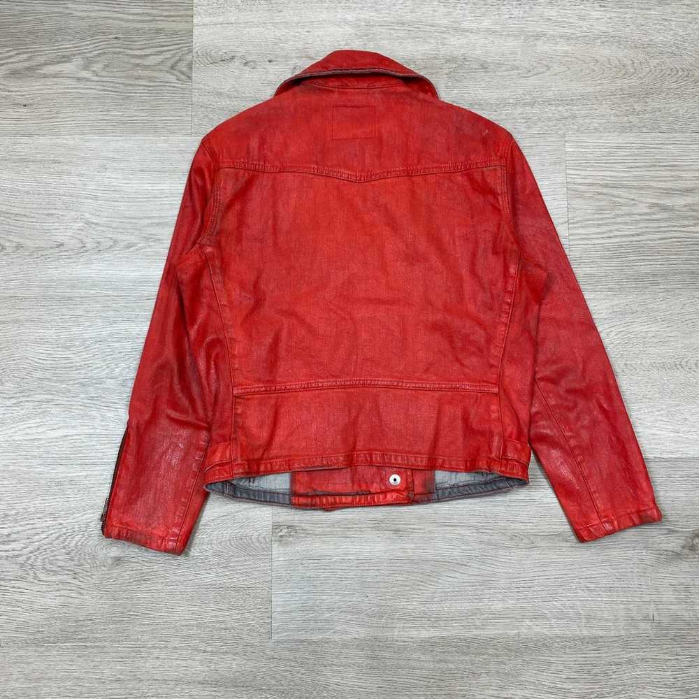 Rare Levi's Red Waxed Denim Moto Jacket Women's L… - image 3