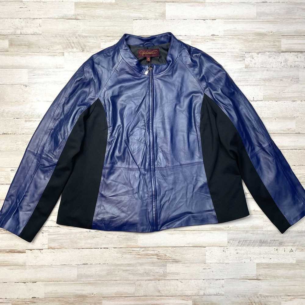 Hal Rubenstein Blue Navy Leather Jacket Coat Line… - image 3