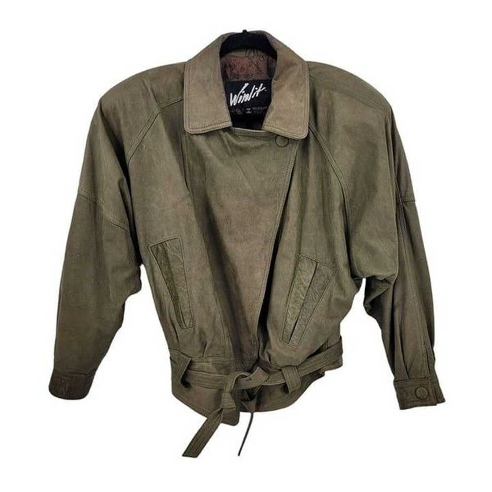 Rare Vintage 80s Winlit Army Green Leather Bomber… - image 2