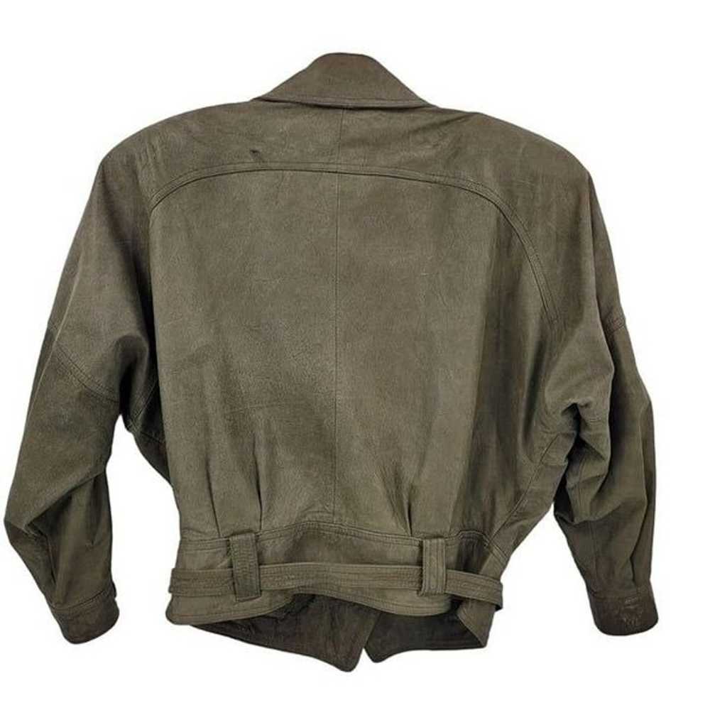 Rare Vintage 80s Winlit Army Green Leather Bomber… - image 4