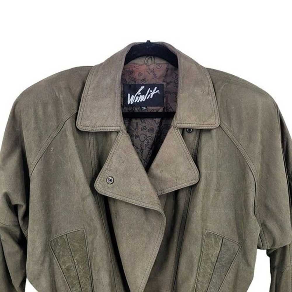 Rare Vintage 80s Winlit Army Green Leather Bomber… - image 5