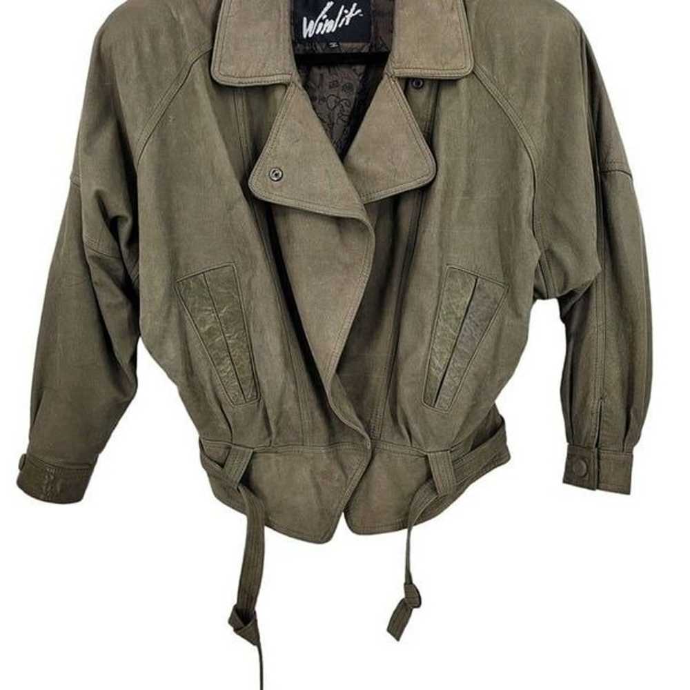 Rare Vintage 80s Winlit Army Green Leather Bomber… - image 6