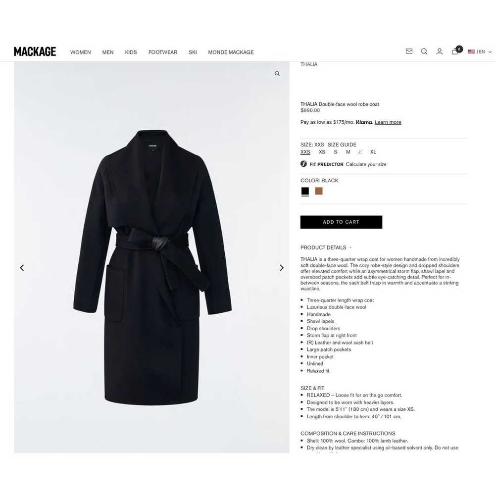 Mackage Thalia Double-Face Wool Robe Coat $990 - image 8