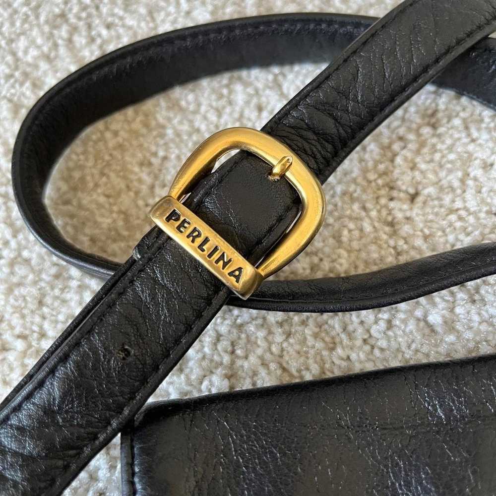 PERLINA NEW YORK Vintage Black Leather Crossbody … - image 2