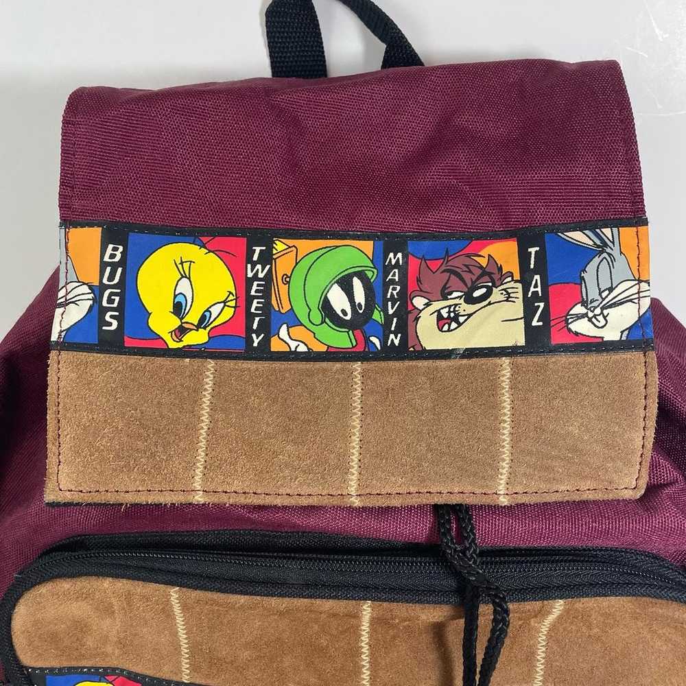Vintage Looney Tunes Nylon Drawstring Backpack Red - image 2