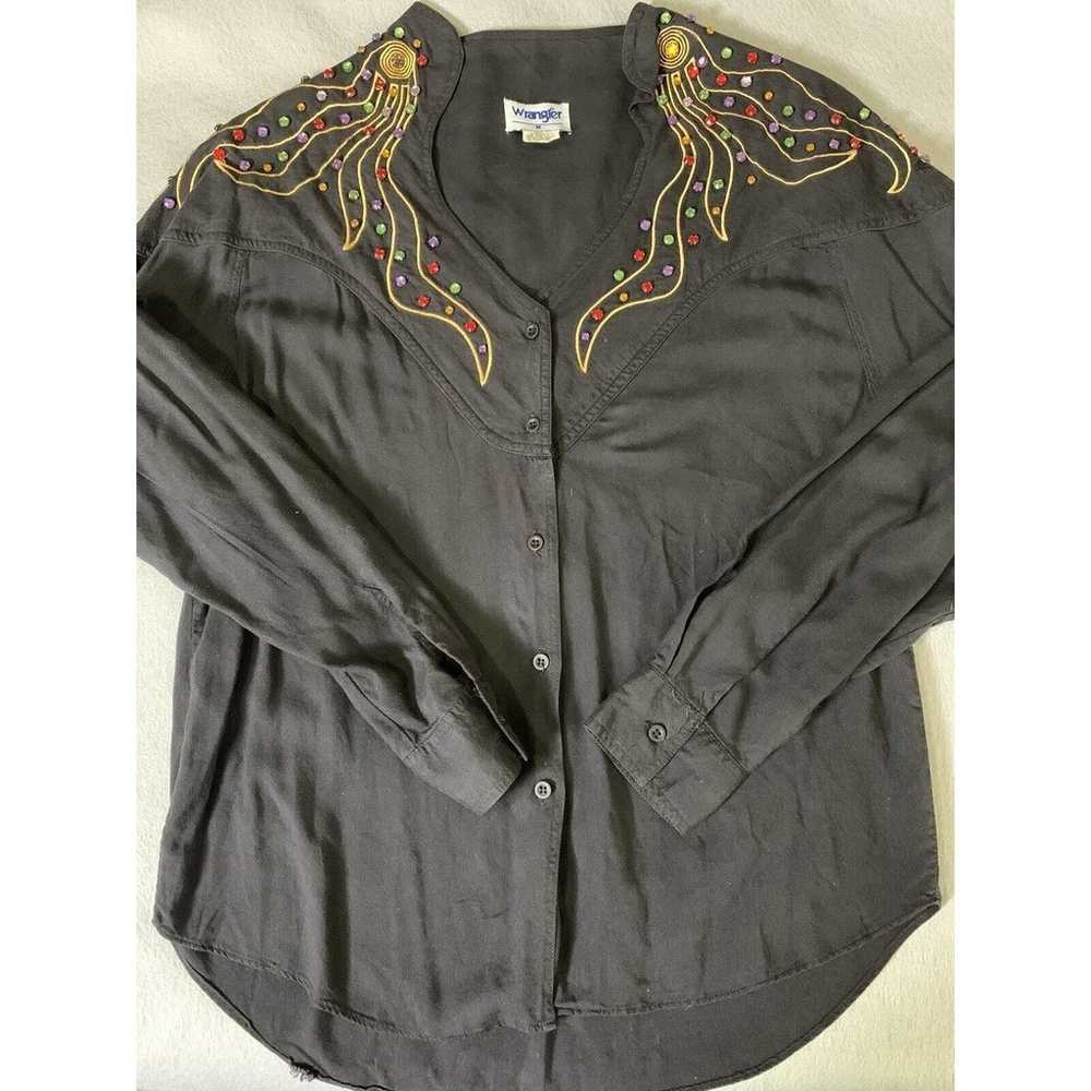 Vintage 90s Wrangler Shirt Womens M Black Button … - image 3