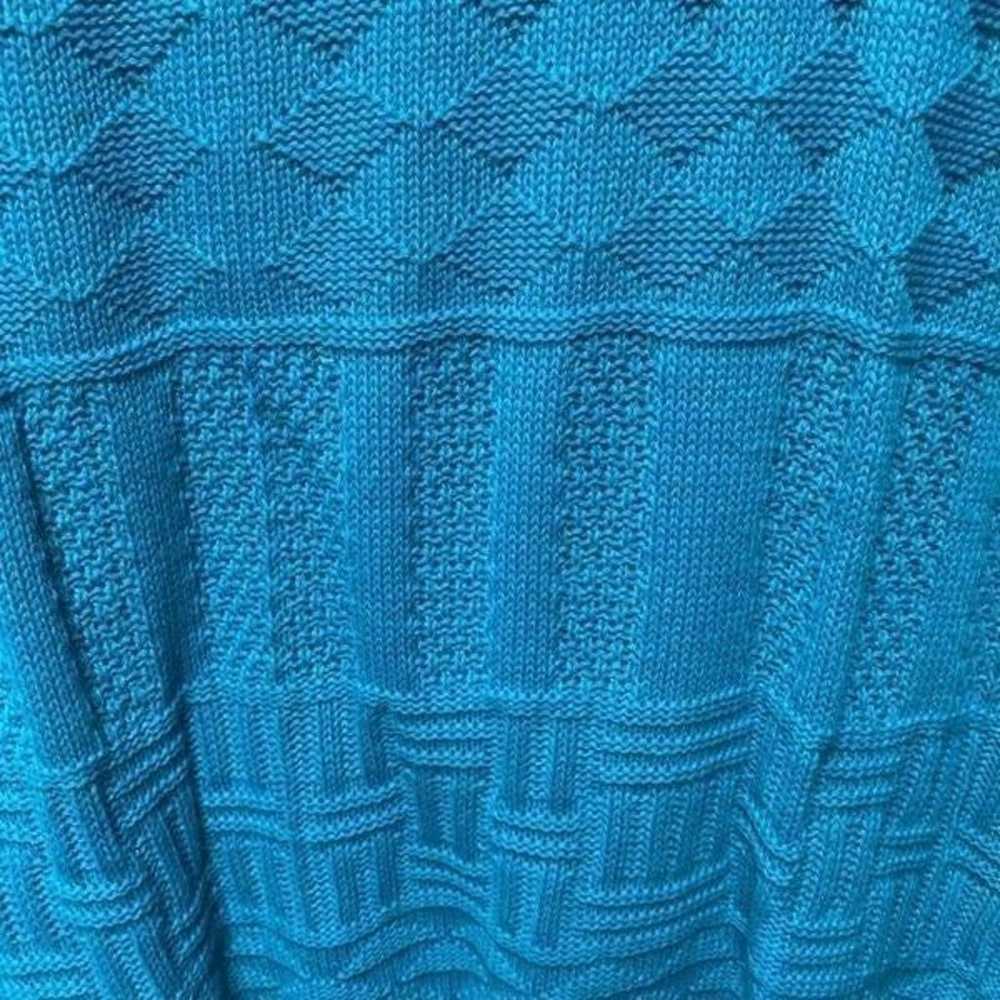 Vintage 80s Teal Short Sleeve Knit Sweater Blouse - image 2