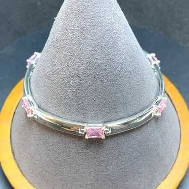 Vintage Sterling Silver 925 Pink Cubic Zirconia T… - image 1