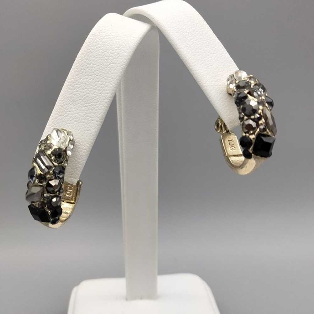 Anne Klein Clip On Earrings Black White Ombre Rhi… - image 1
