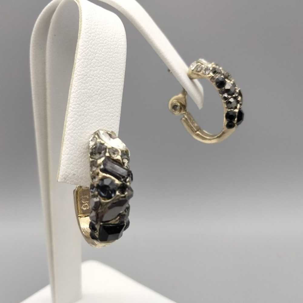Anne Klein Clip On Earrings Black White Ombre Rhi… - image 2
