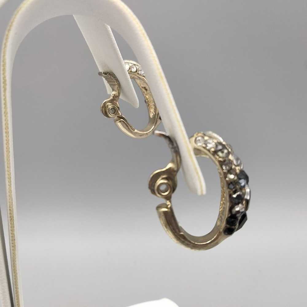 Anne Klein Clip On Earrings Black White Ombre Rhi… - image 3