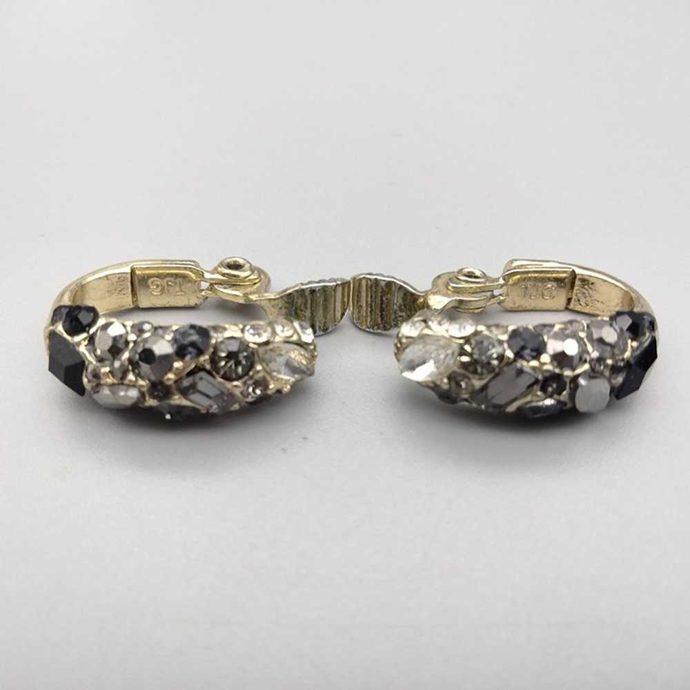 Anne Klein Clip On Earrings Black White Ombre Rhi… - image 5