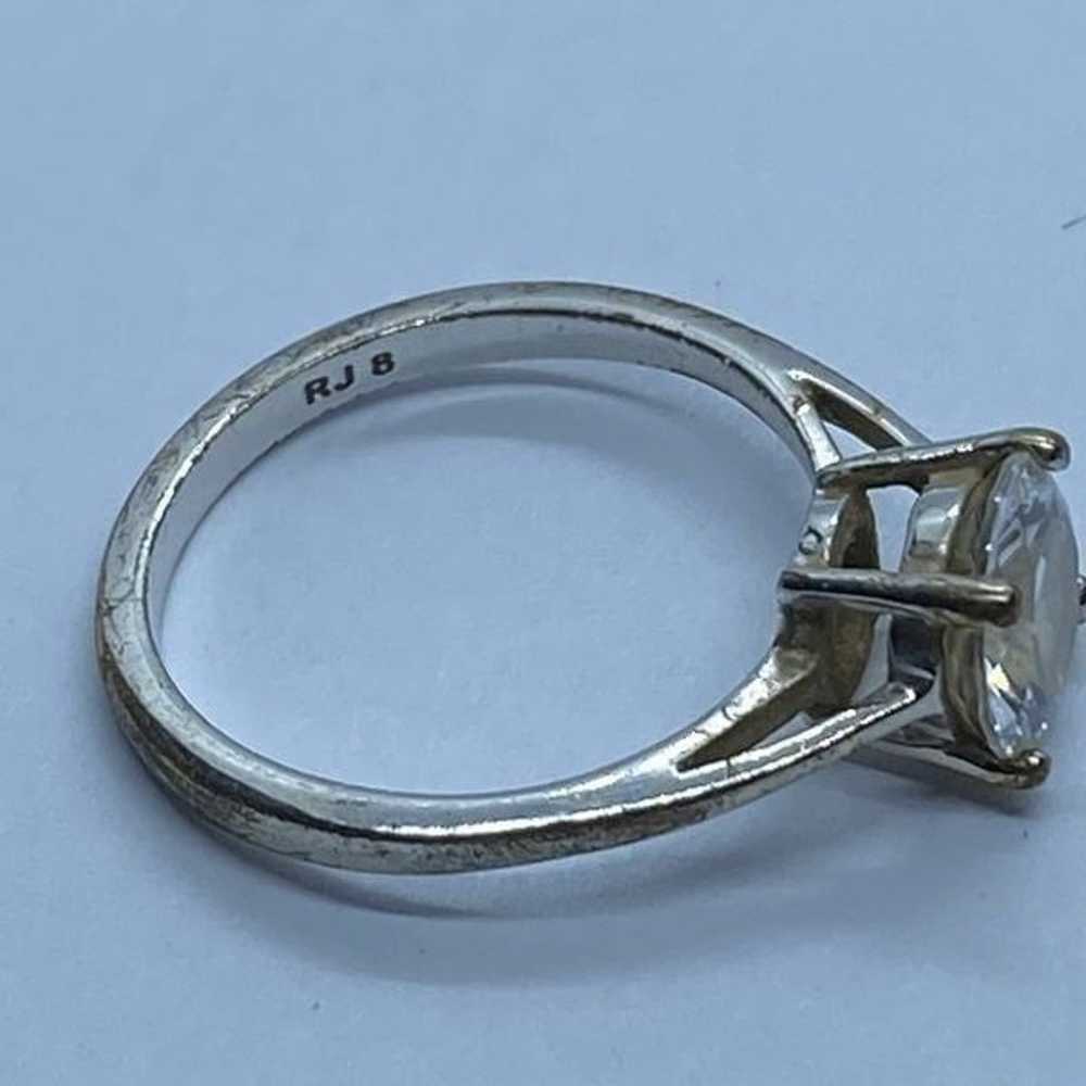 Stunning AVON RJ Signed Size 8 CZ Silver Tone Ring - image 2