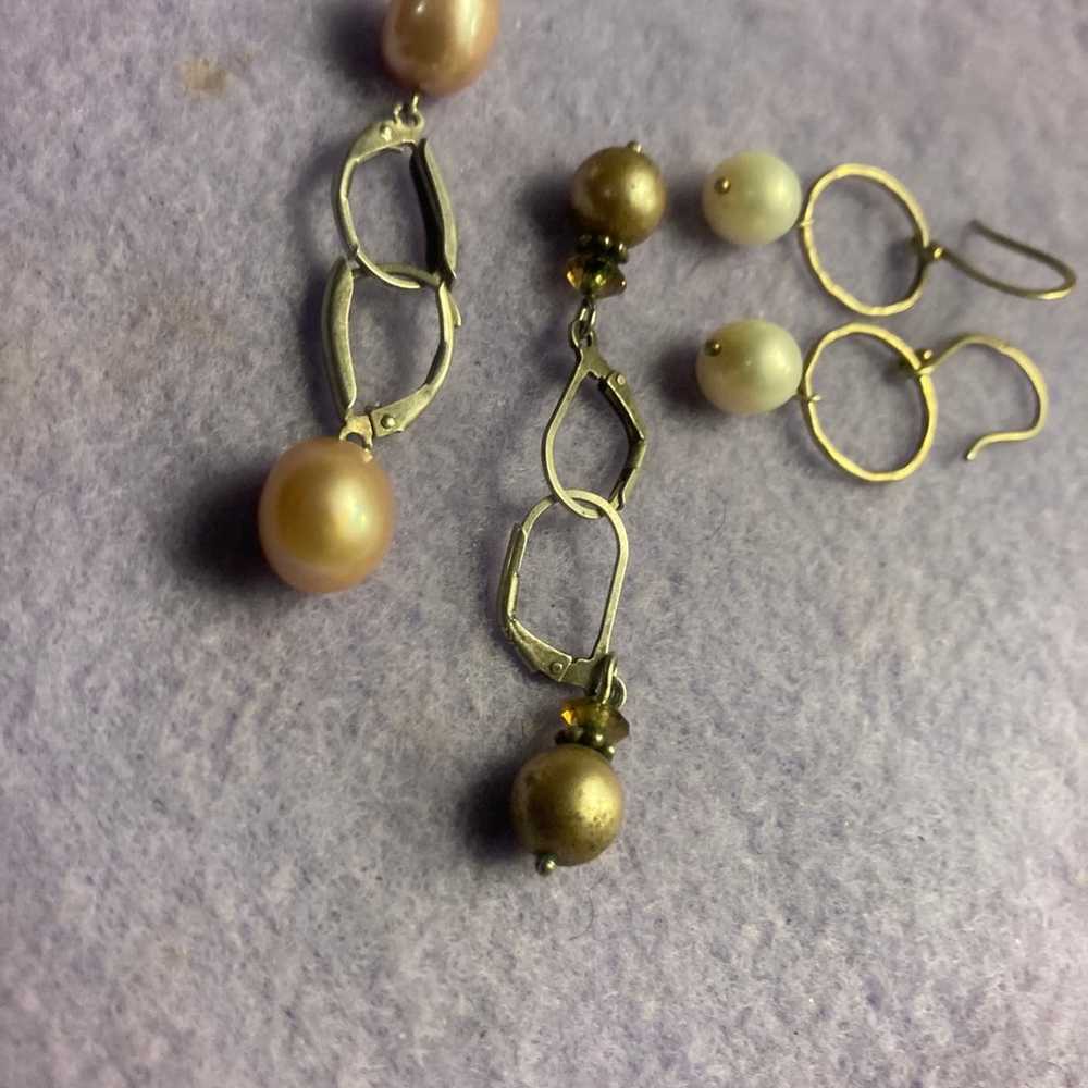 Earrings 3 pairs of sterling  & pearl earrings - image 1