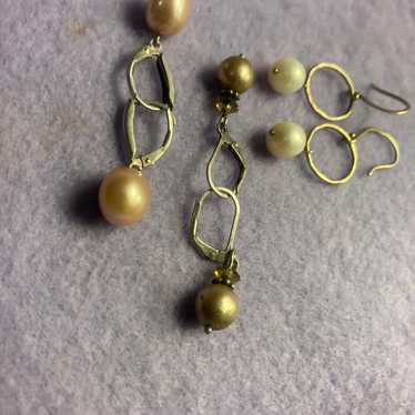 Earrings 3 pairs of sterling  & pearl earrings - image 1